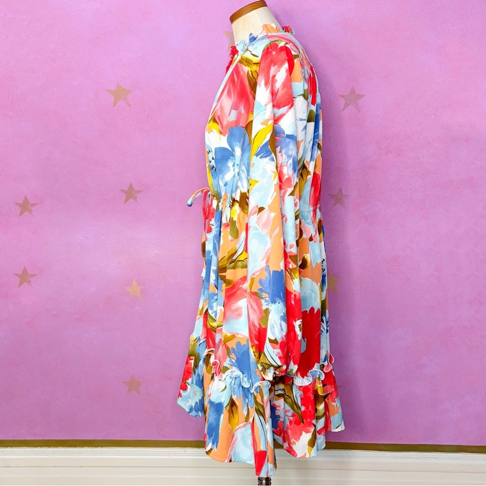 Jodifl Dress Women’s Large Colorful Bright Long Sleeves Boho Poet Feminine Girly - Picture 3 of 10